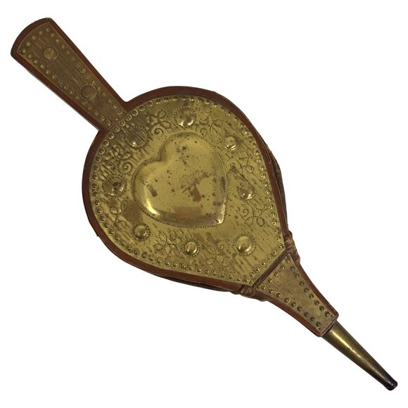 VTG Heart Hobnail Bellow Leather Wood Brass Made in Sweden Works *READ* - Picture 1 of 8